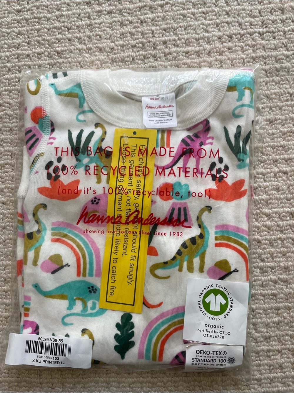 Hanna Andersson Pajamas with Multicolor Rainbow & Dinosaur Print